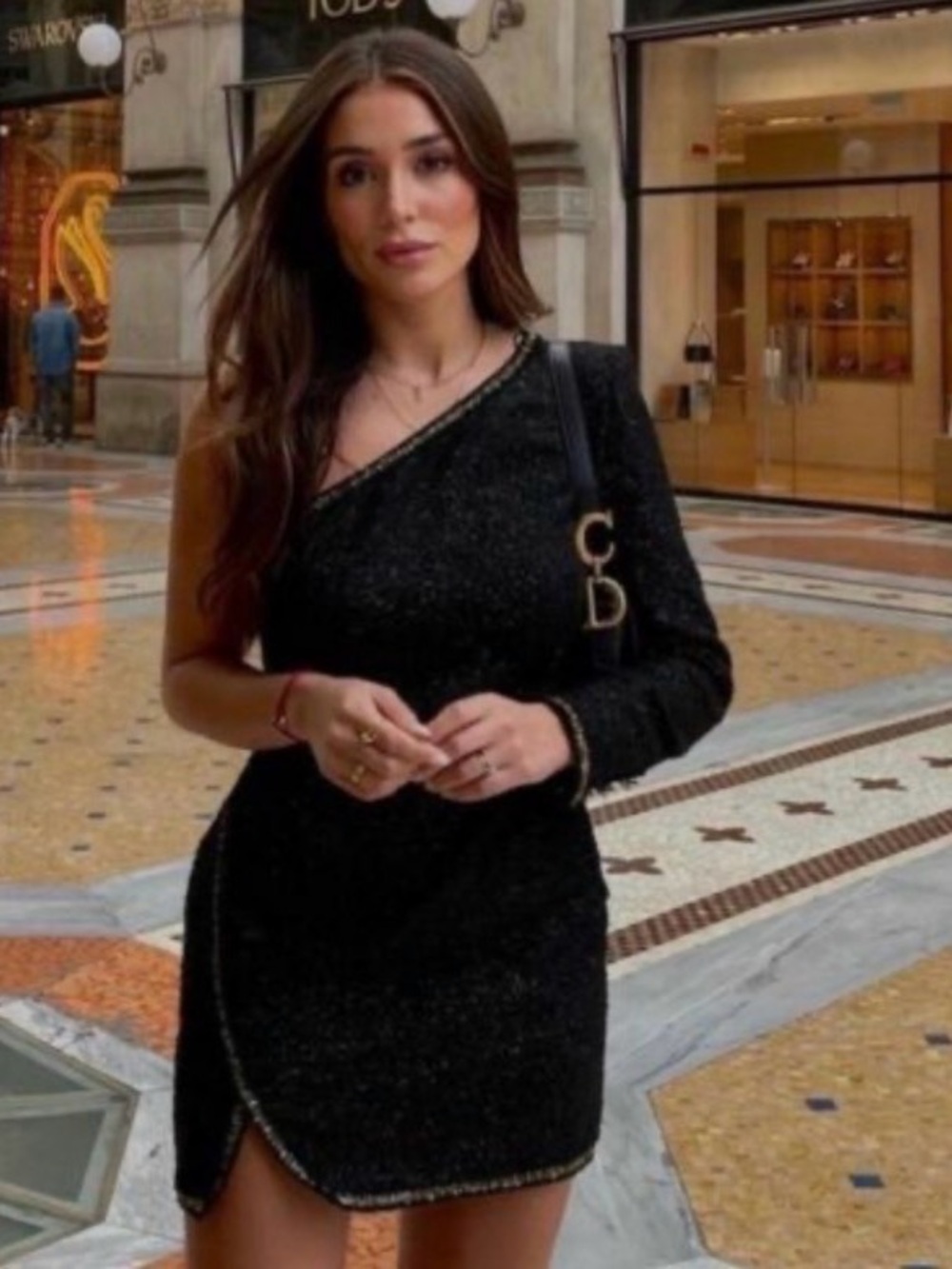 Zara Black One-Shoulder Sparkle Mini Dress